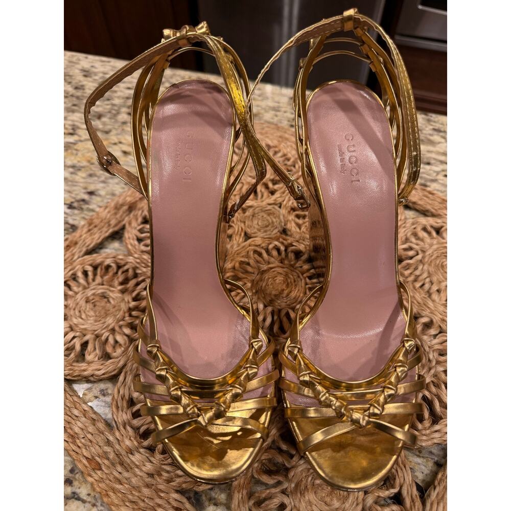 Gucci Gold Wedge Platform Sandals, Size 9/39 - Picture 6 of 16